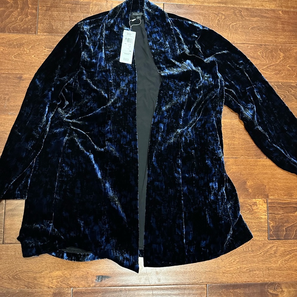 Eileen Fisher Elegant Velvet Jacket in Deep Blue Size Large - Picture 4 of 8